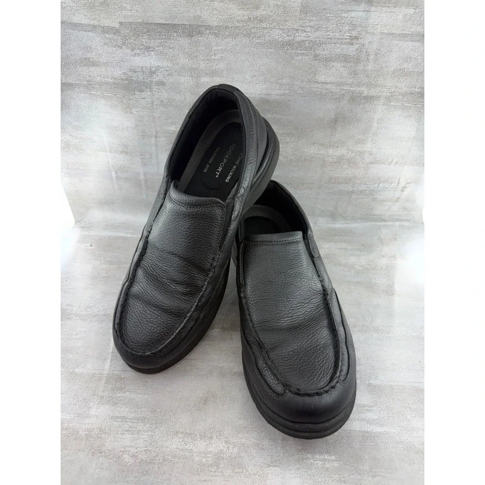 Rockport Men Black Leather Slip On Loafers CG8965 Moc Toe Shoes Size 12W